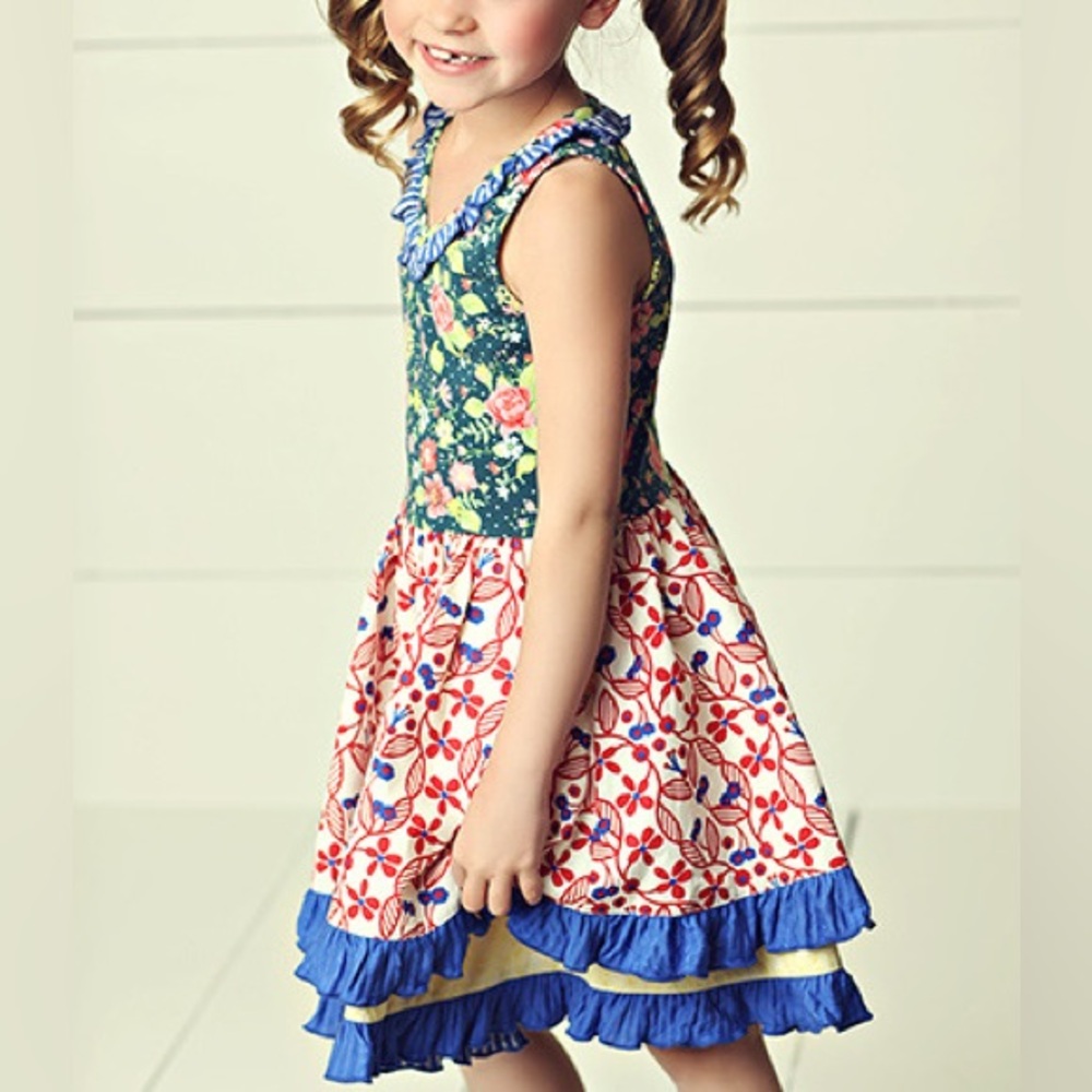 Matilda Jane Floral Red, Blue, Pink & Yellow Ruffled Dress